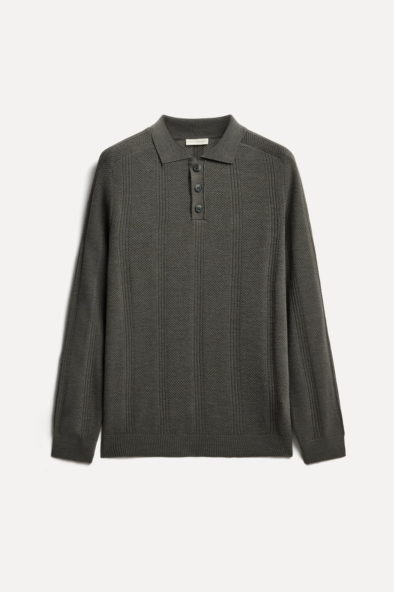 Erkek Gri Tekstürlü Reglan Fit Polo Yaka Kazak