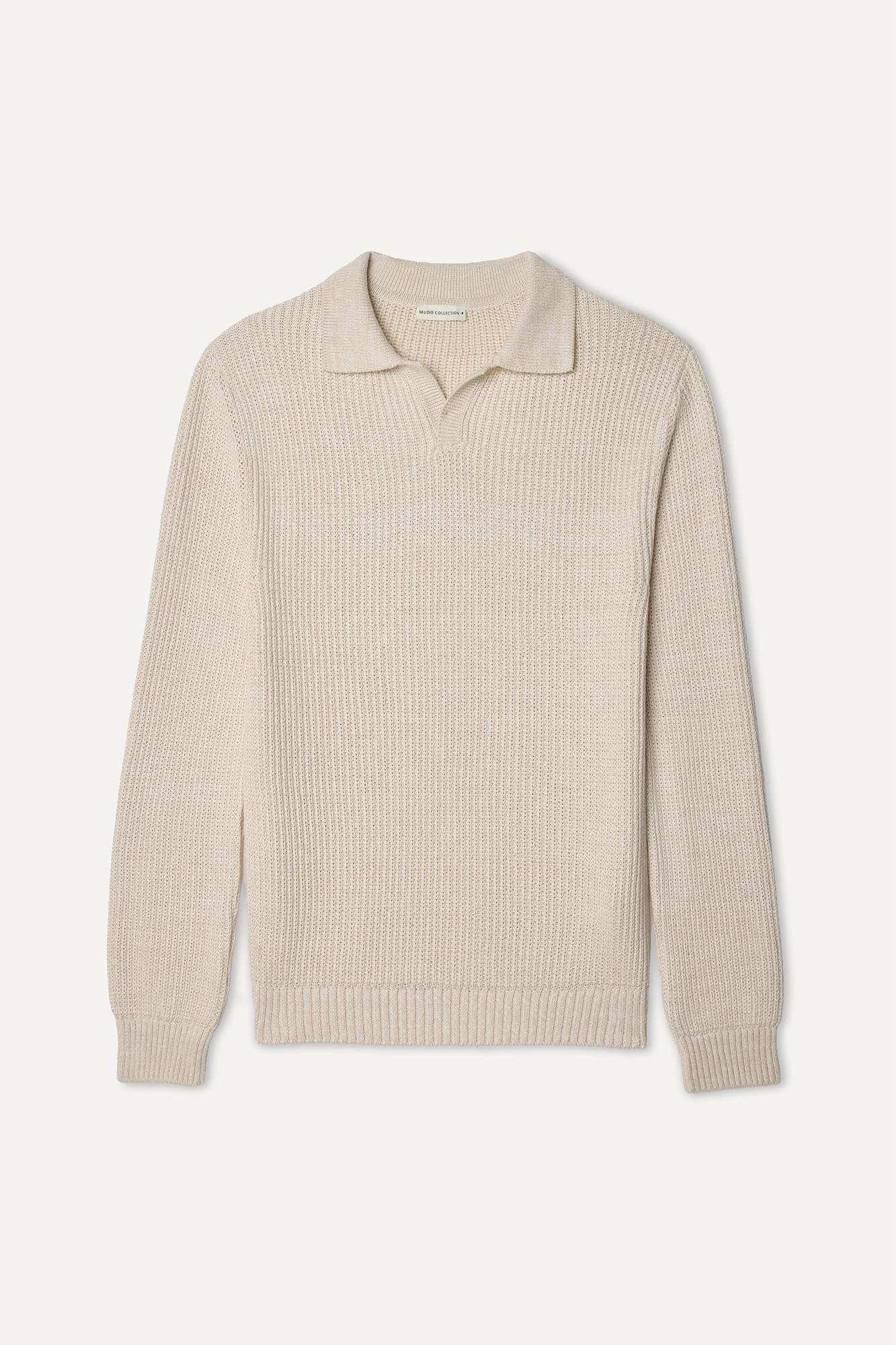 Erkek Ekru Polo Yaka Triko Kazak
