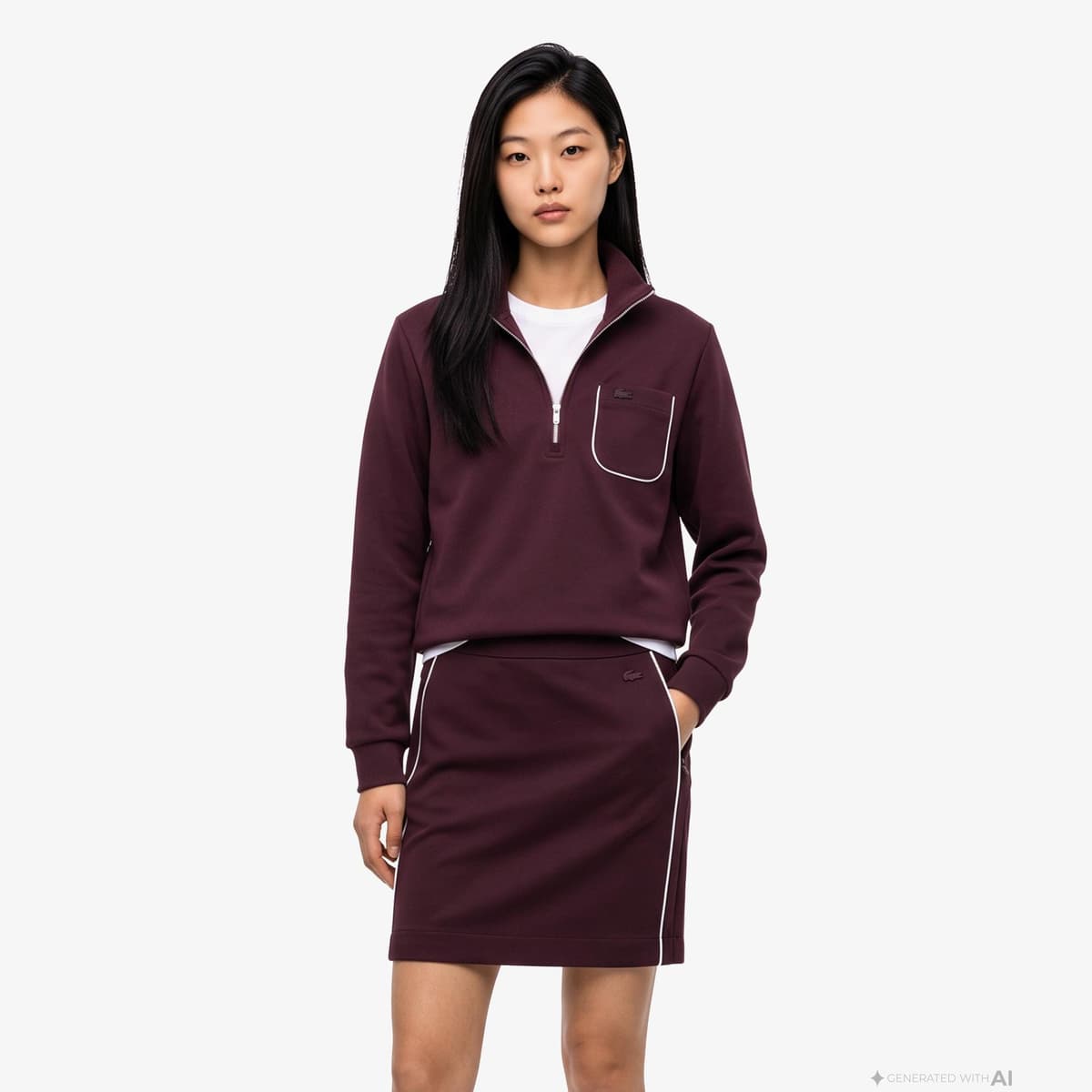 Kadın Regular Fit Yarım Fermuarlı Bordo Sweatshirt