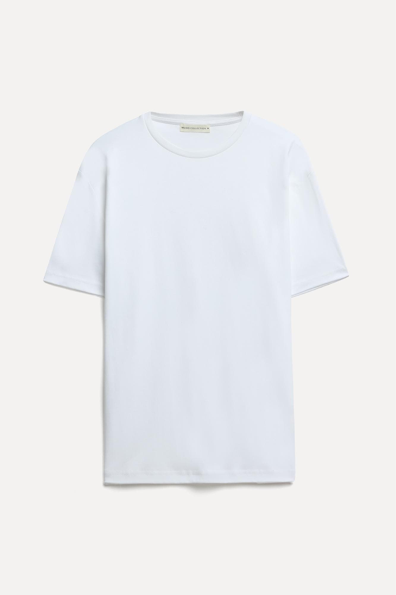 Kadın Beyaz Comfort Bisiklet Yaka T-Shirt