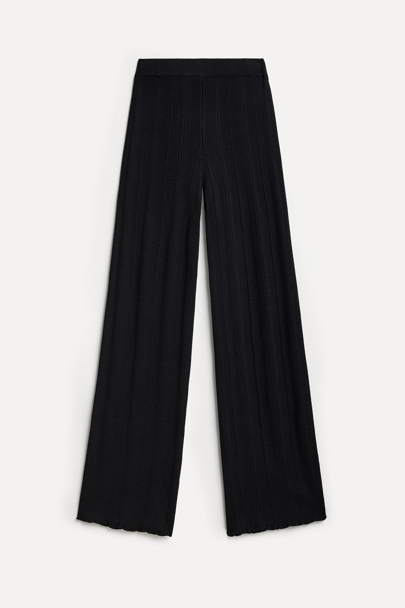 Kadın Siyah Beli Lastikli Wide Leg Triko Pantolon
