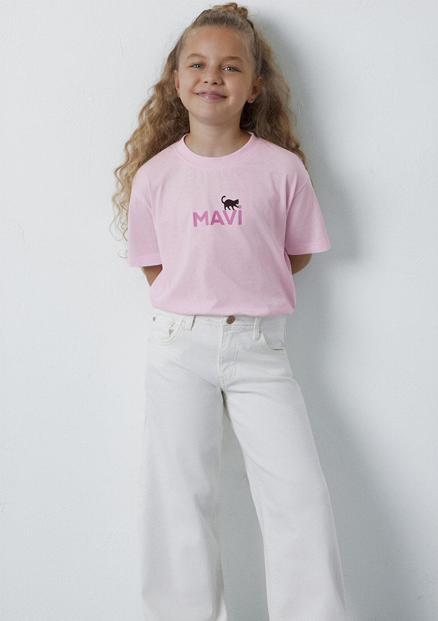 Mavi Mavi Logo Kedi Baskılı Pembe Tişört Loose Fit / Bol Rahat Kesim 7610475-90773
