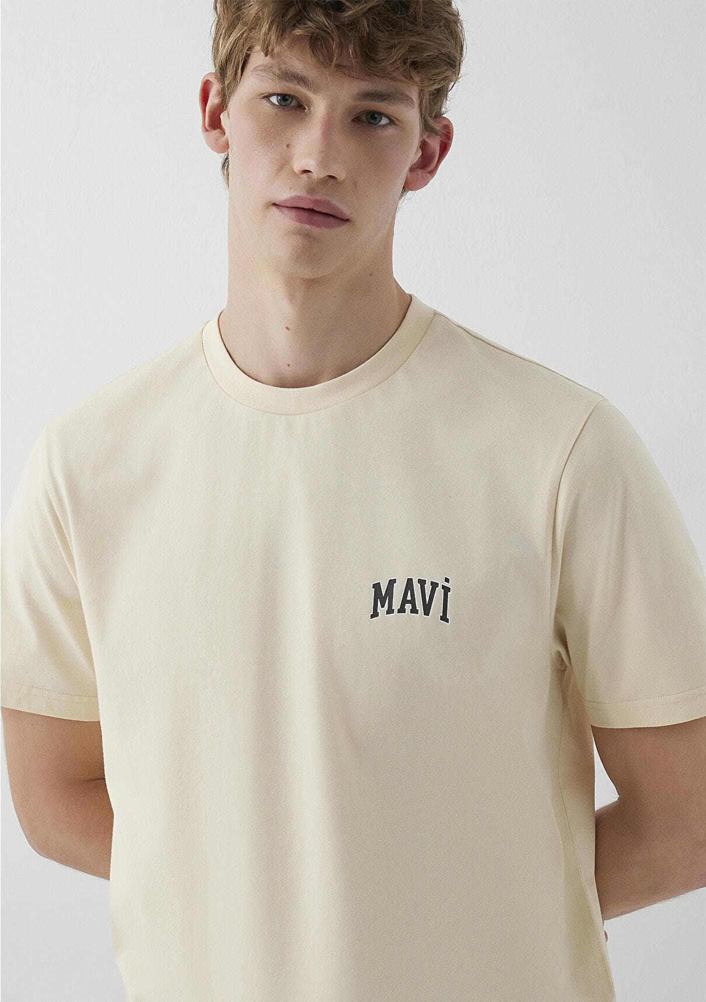 Mavi Mavi Logo Baskılı Ekru Tişört Regular Fit / Normal Kesim 0611714-81202