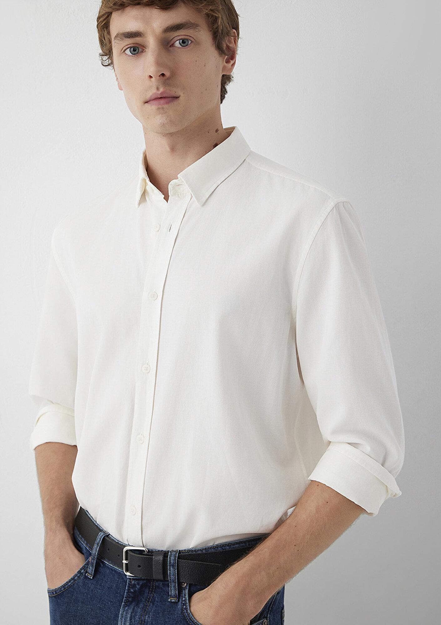 Mavi (Tencel™) Lyocell Karışımlı Beyaz Gömlek Regular Fit / Normal Kesim 0220415-620