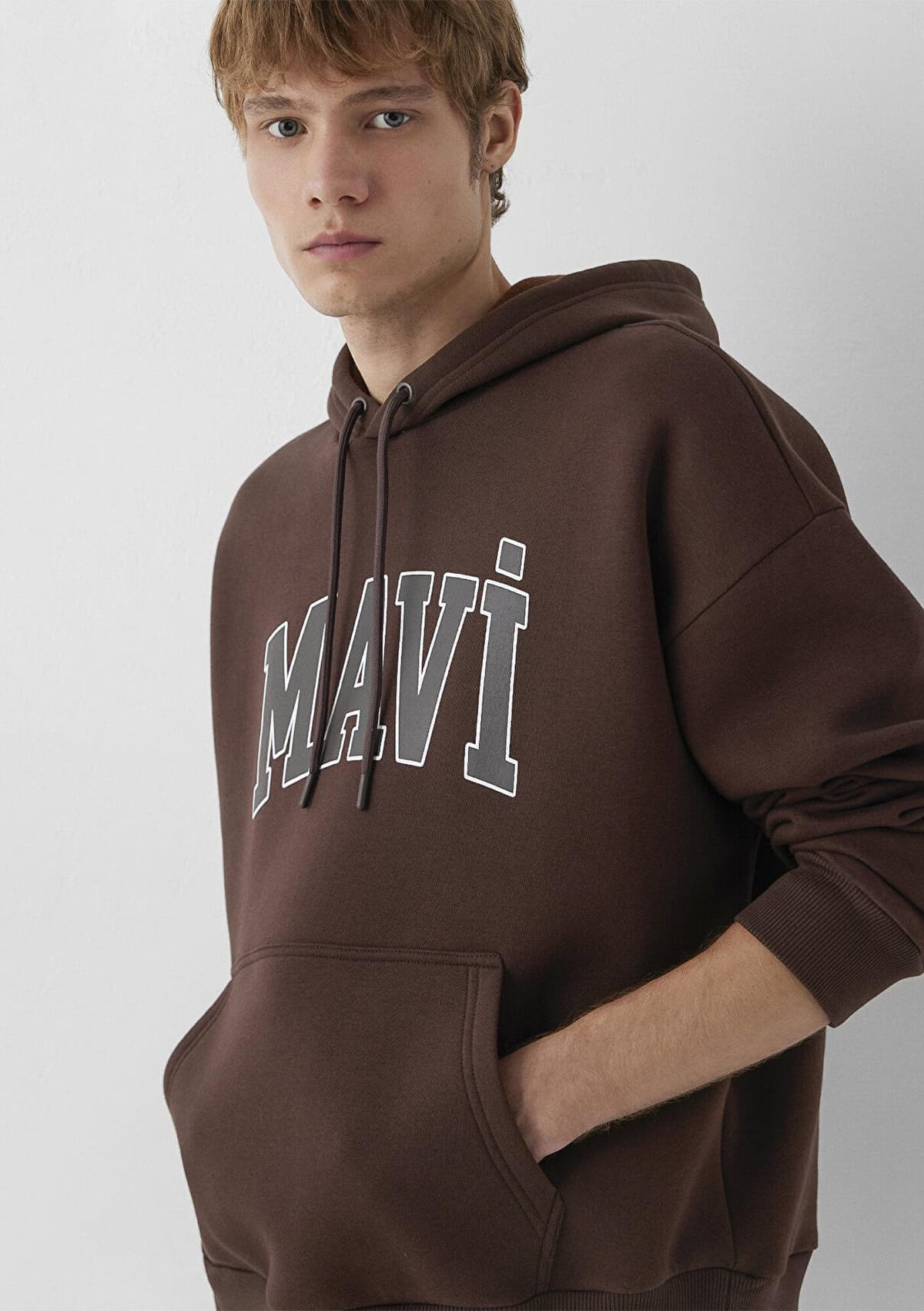 Mavi Mavi Logo Baskılı Kapüşonlu Kahverengi Sweatshirt 067149-88062