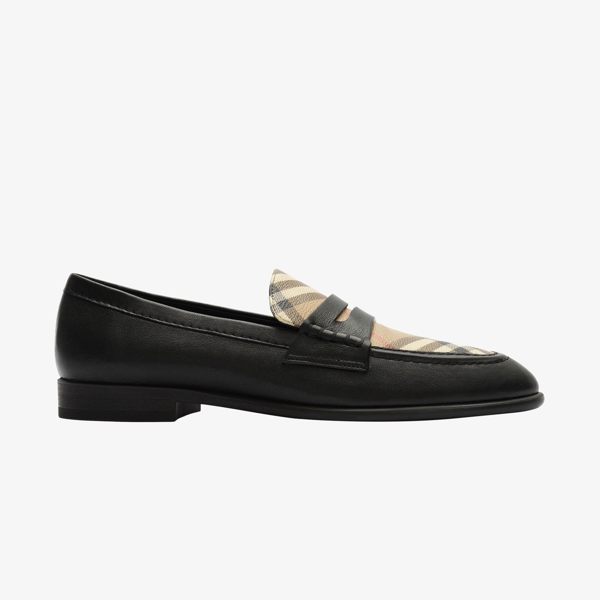 Burberry Check And Leather Opal Kadın Siyah Loafer