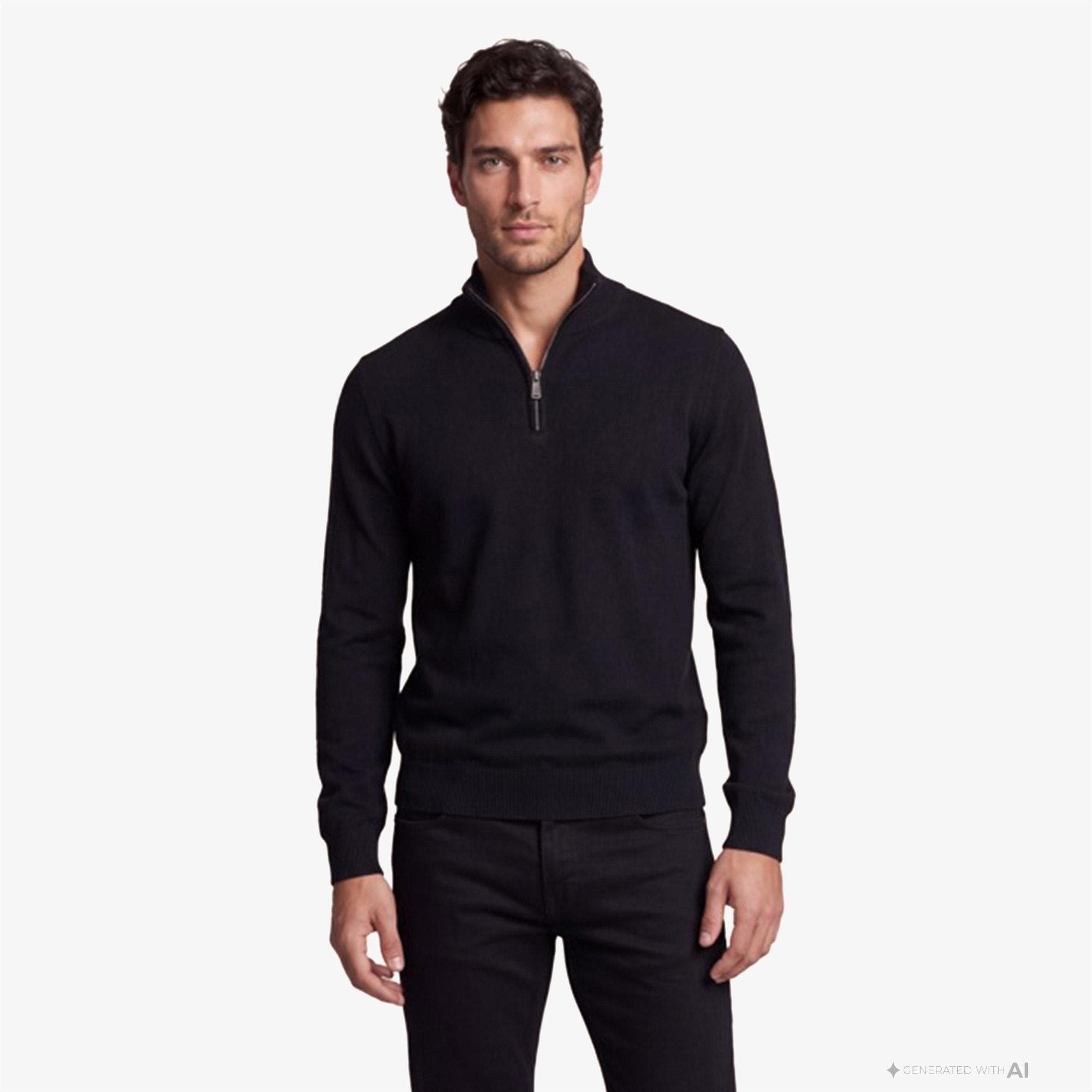 DKNY Quarter-Zip Ribbed Knit Erkek Siyah Triko
