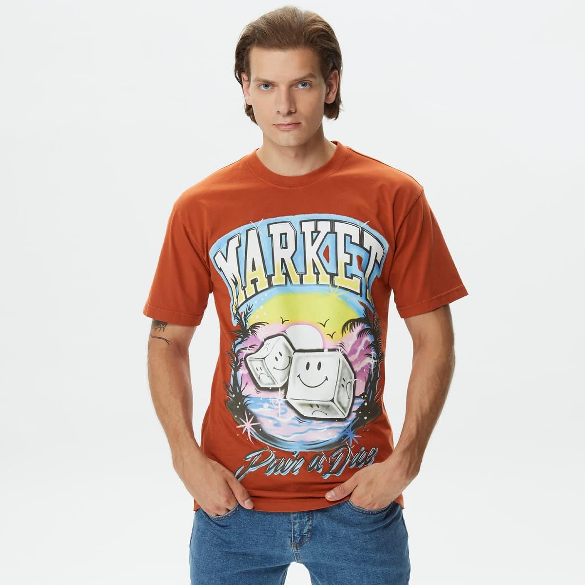 Market Smiley Pair of Dice Erkek Turuncu T-Shirt