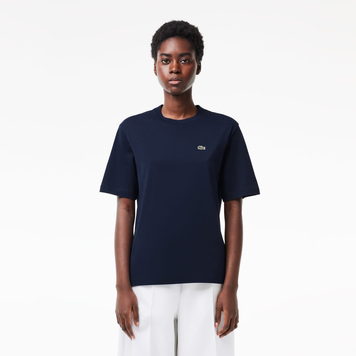 Lacoste Kadın Relaxed Fit Bisiklet Yaka Lacivert T-Shirt