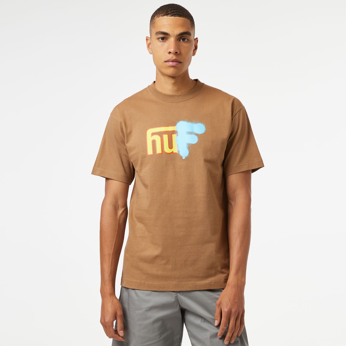 HUF Upside Downtown S/S Erkek Krem T-Shirt