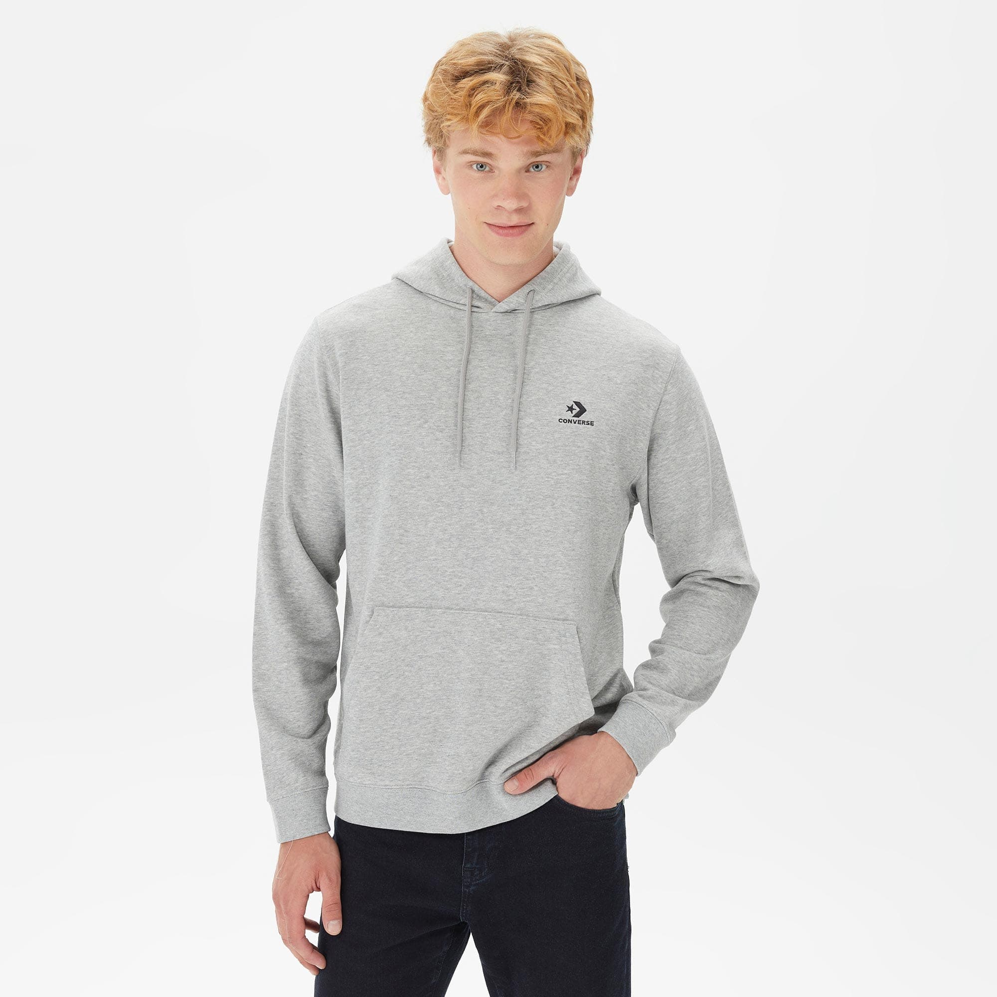 Converse Go-To Embroidered Star Chevron Unisex Gri Hoodie