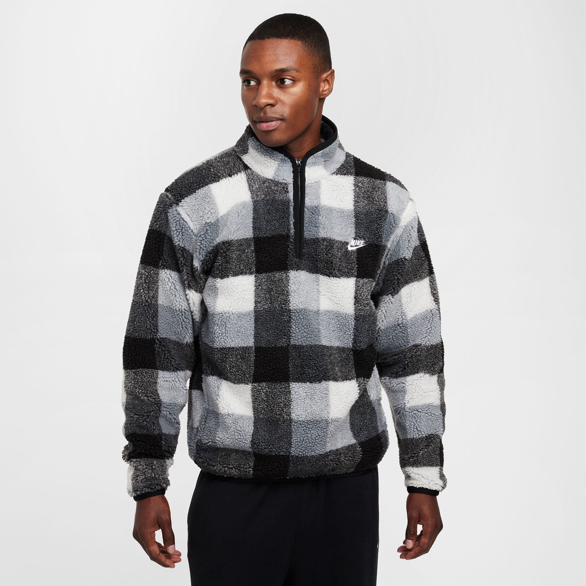 Nike M Nk Club Ssnl Wntrzd Aop Hz Erkek Siyah Sweatshirt