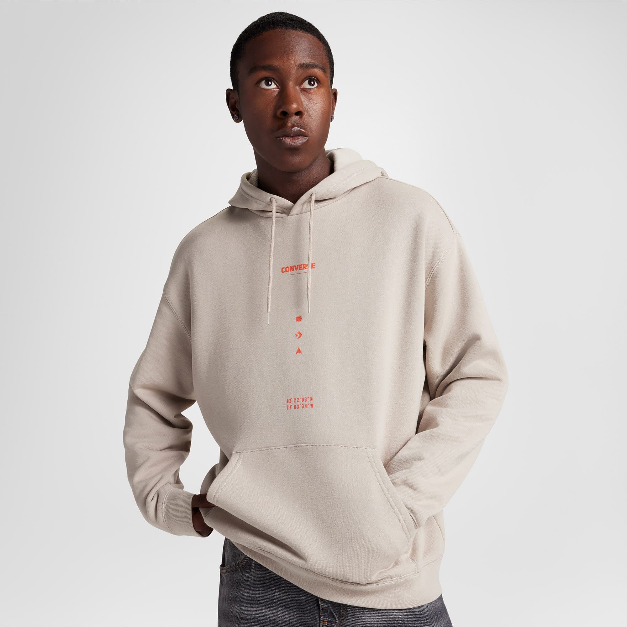 Converse Loose Fit Erkek Bej Hoodie