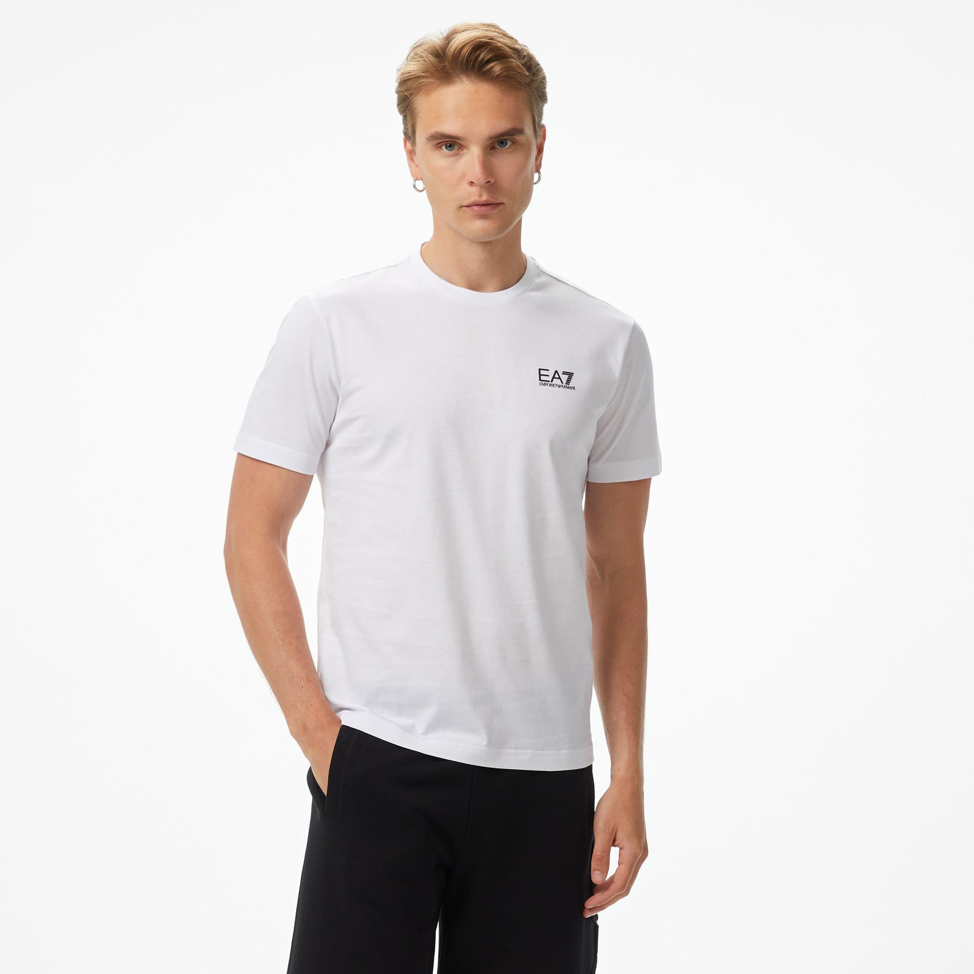EA7 Erkek Beyaz Bisiklet Yaka T-Shirt