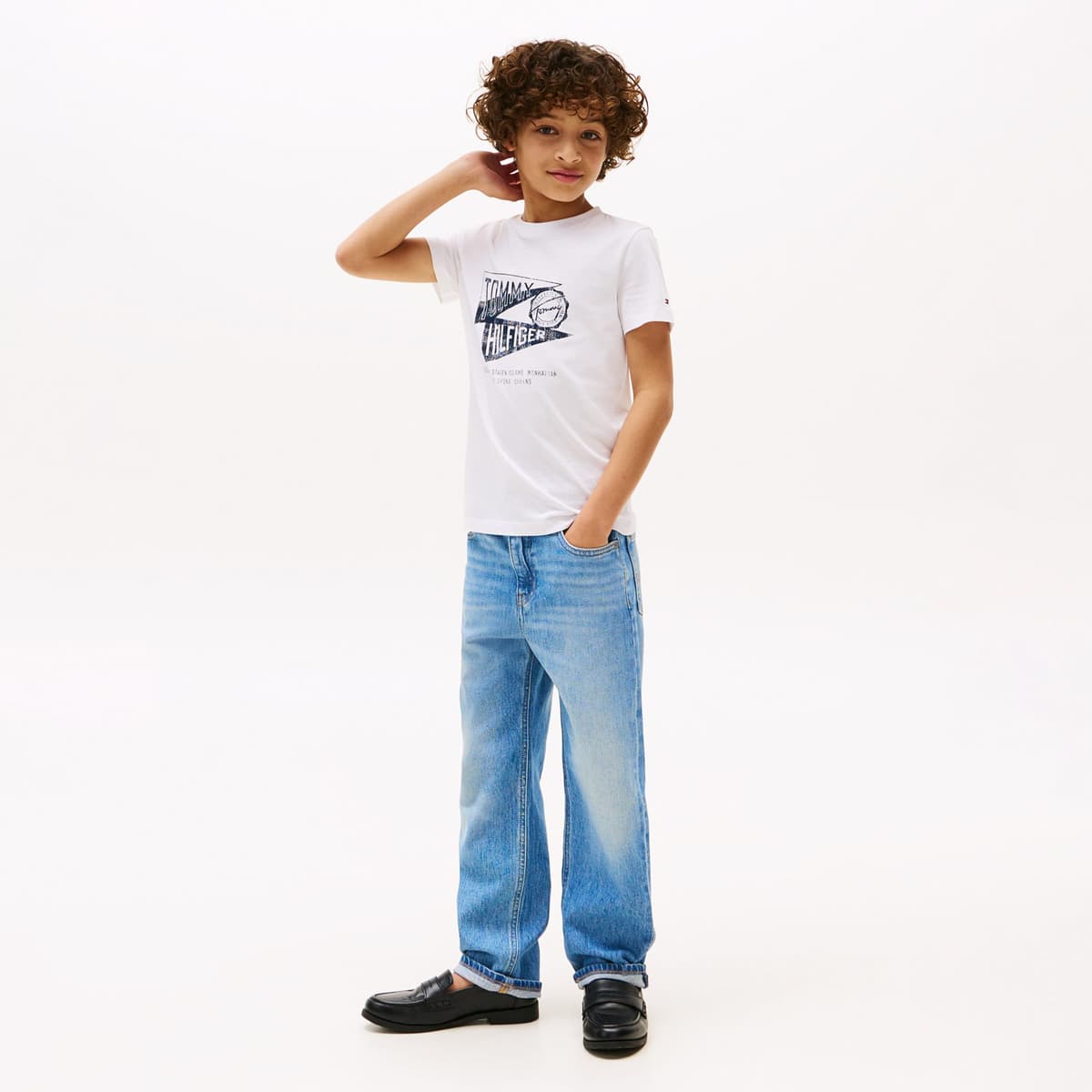 Tommy Hilfiger Textured Graphic Çocuk Beyaz T-Shirt
