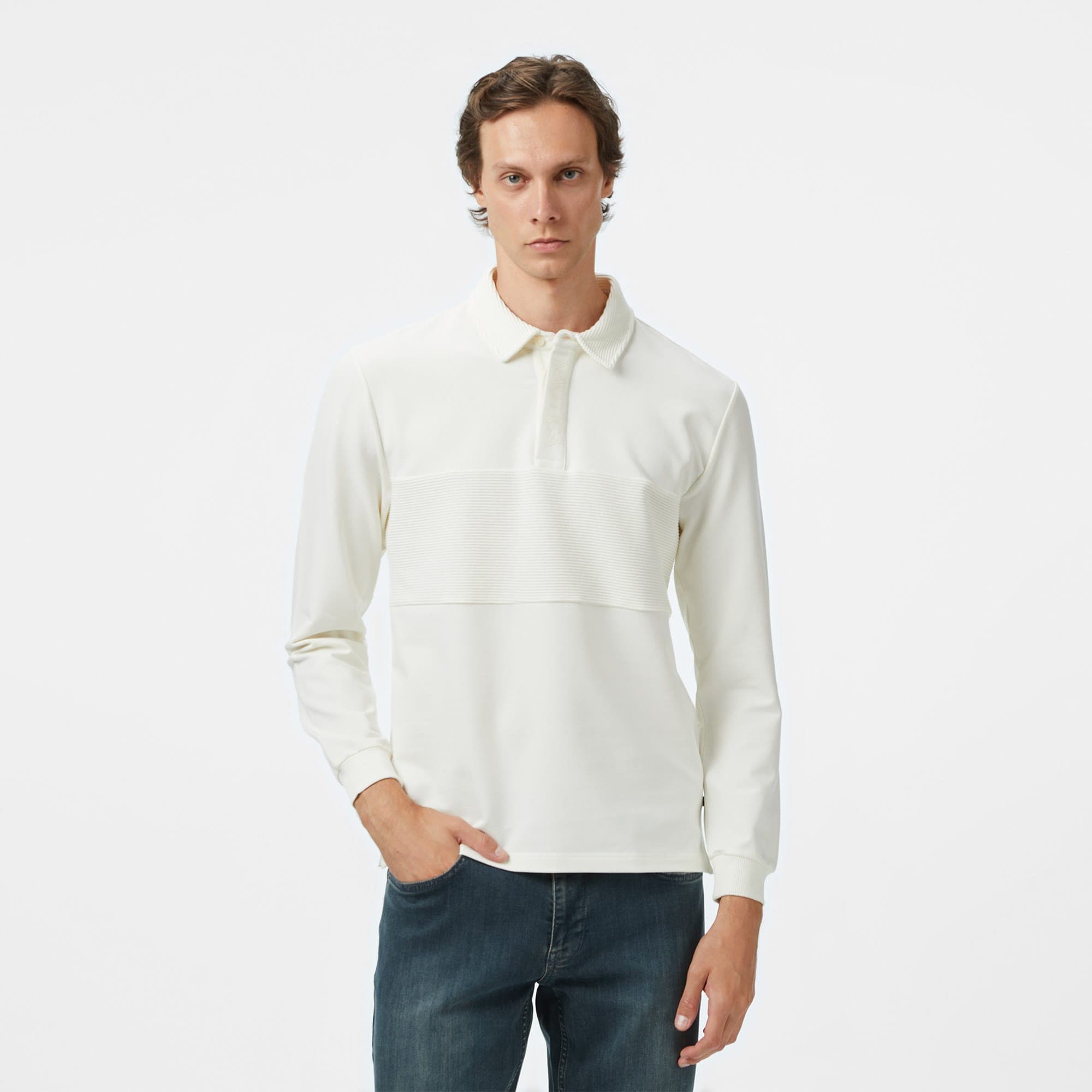 Nautica Erkek Krem Classic Fit Uzun Kollu Polo Yaka T-Shirt