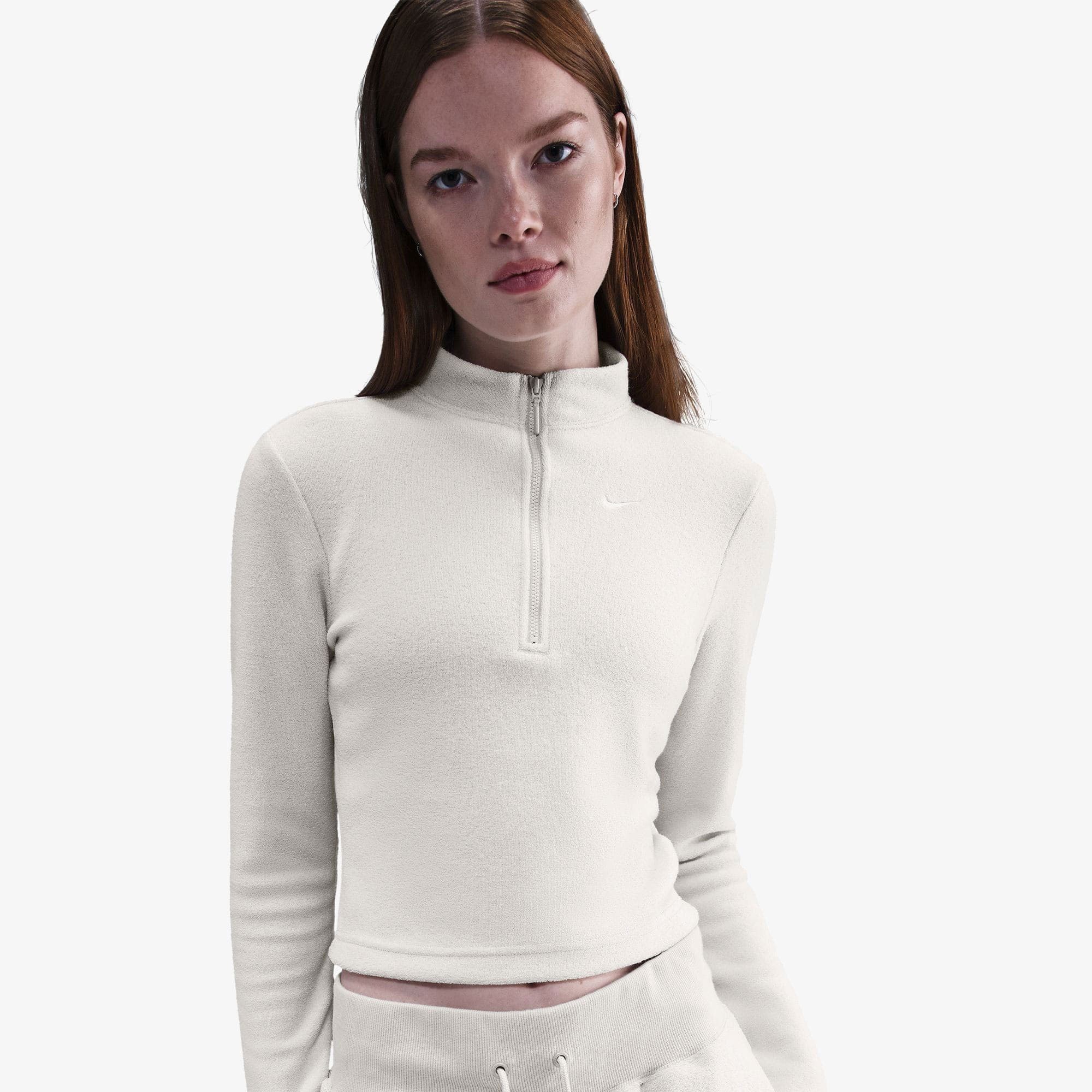 Nike Phoenix Plush Yarım Fermuarlı Kadın Bej Sweatshirt