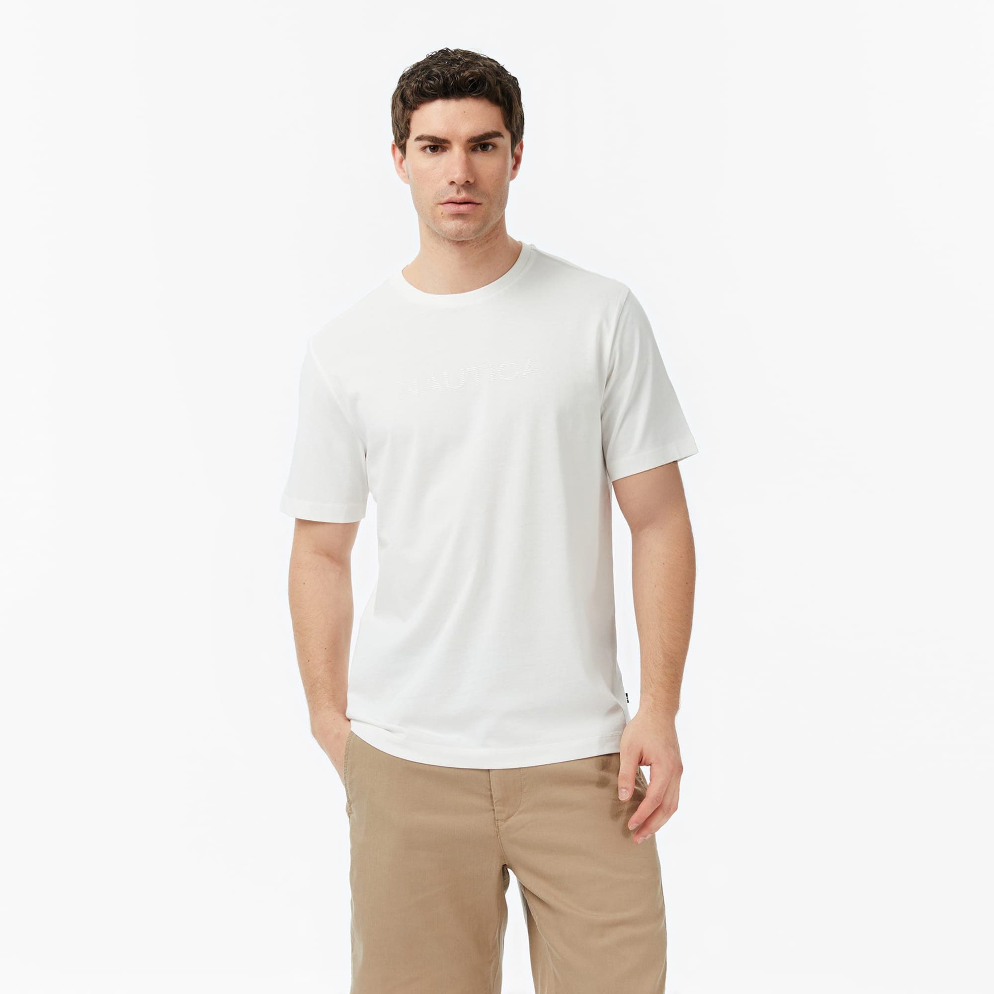 Nautica Erkek Beyaz Regular Fit Baskılı T-Shirt