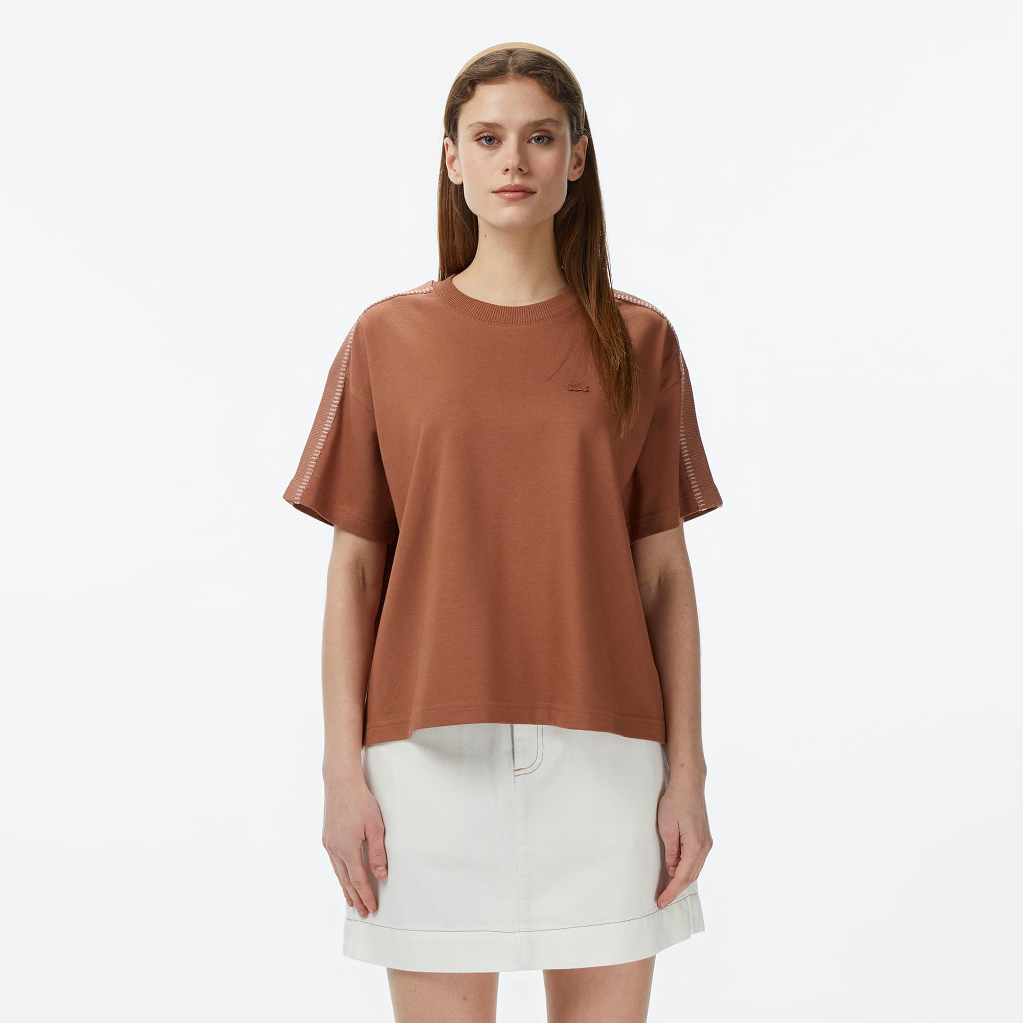 Lacoste Kadın Loose Fit Bisiklet Yaka Kahverengi T-Shirt