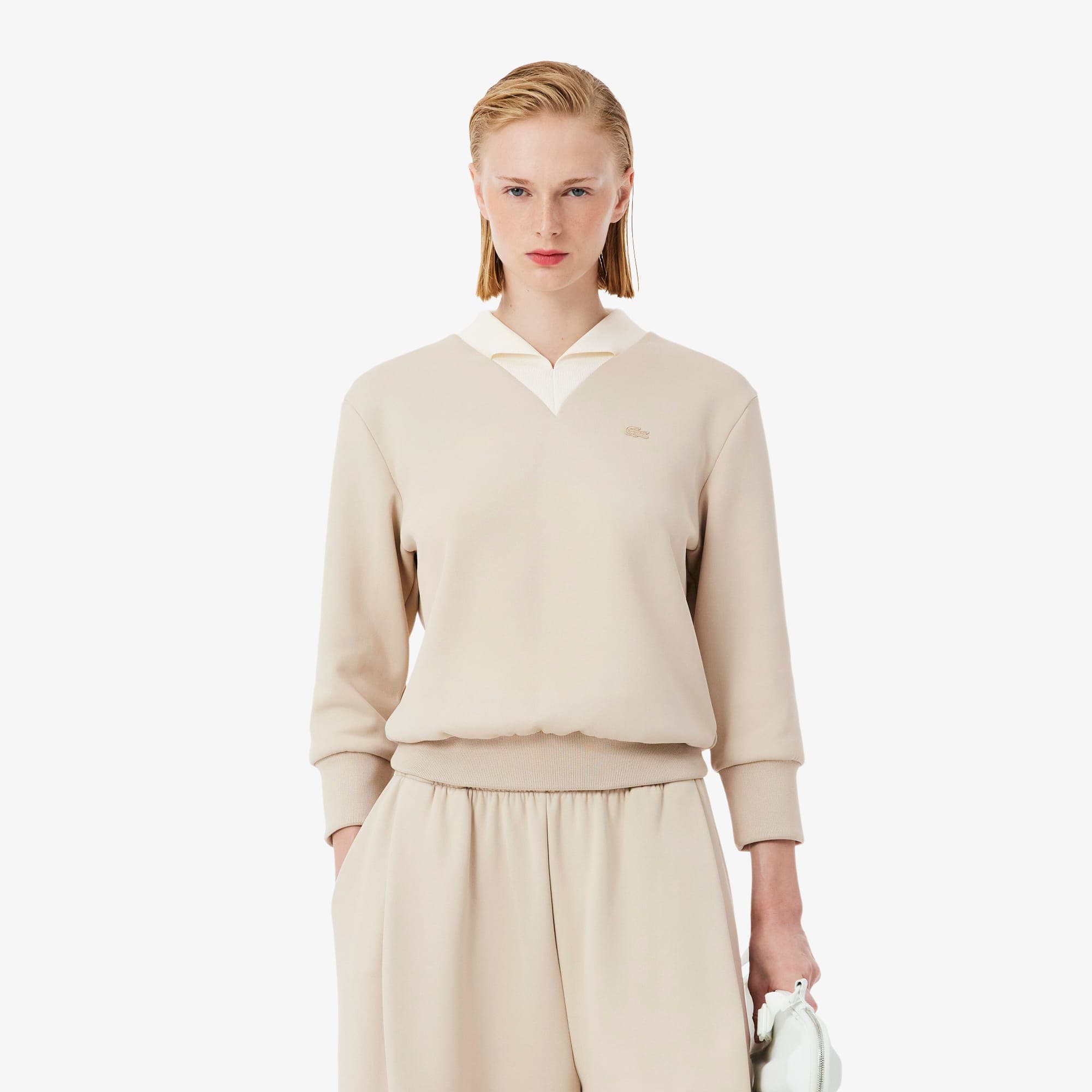 Lacoste Relaxed Fit Kadın Bej Sweatshirt