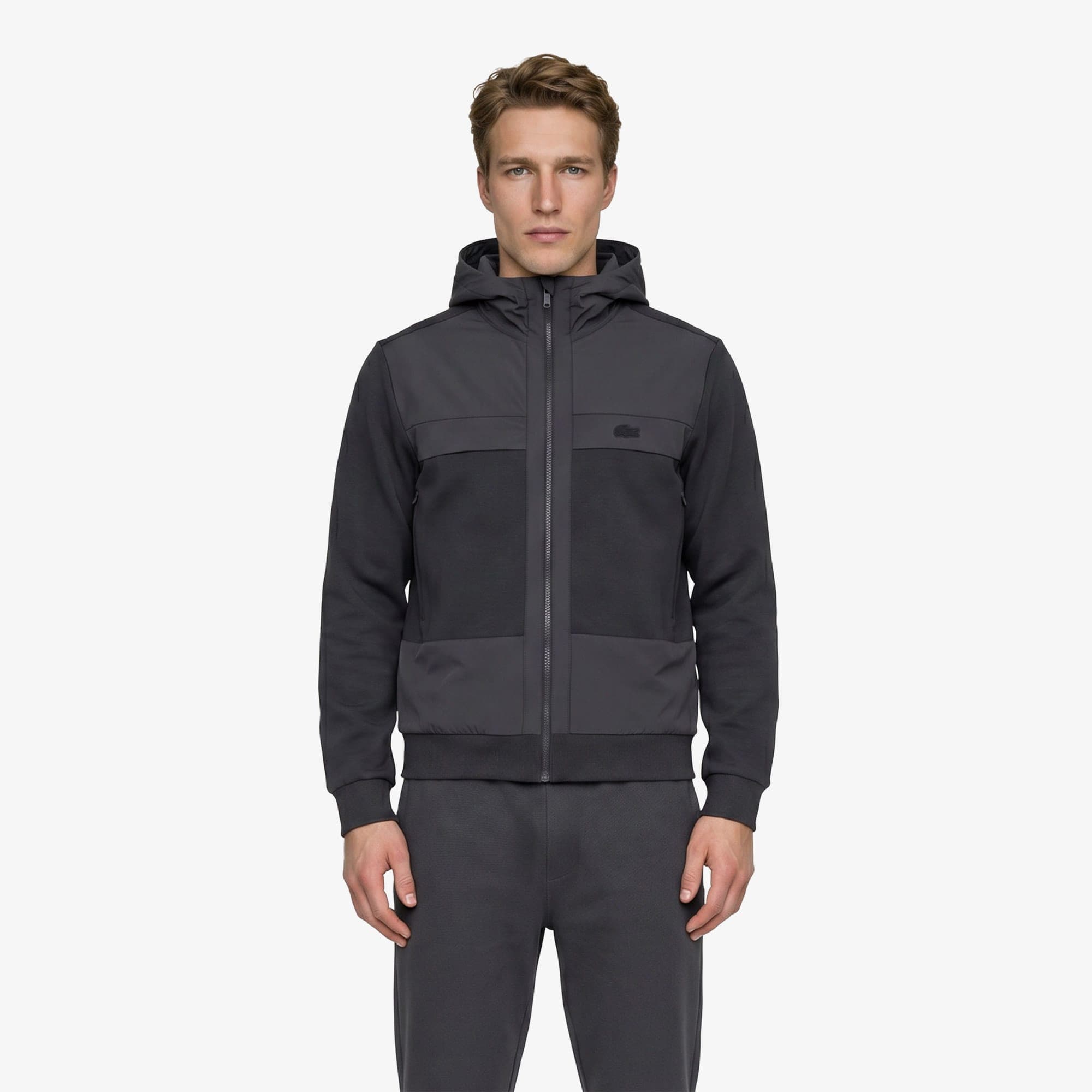 Lacoste Regular Fit Dik Yaka Renk Bloklu Erkek Gri Sweatshirt