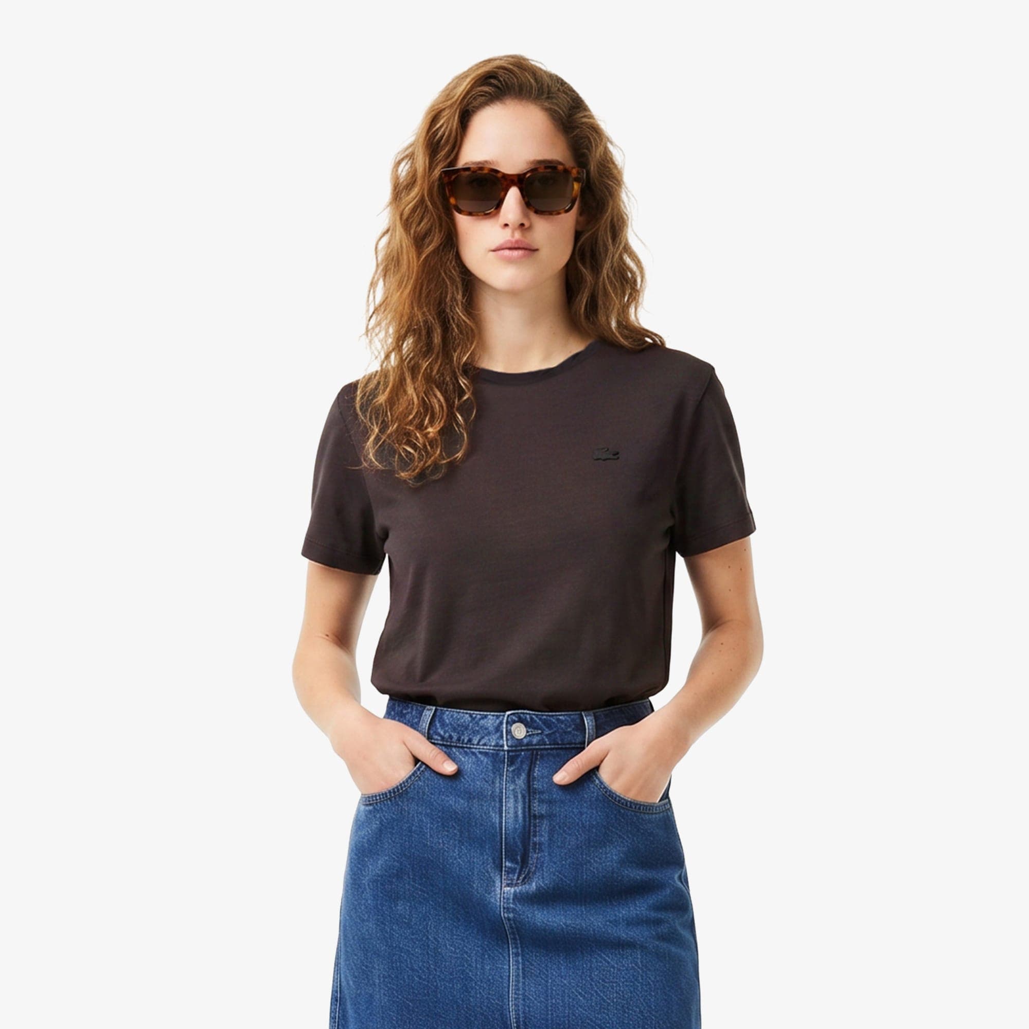 Lacoste Loose Fit V Yaka Kadın Kahverengi T-Shirt