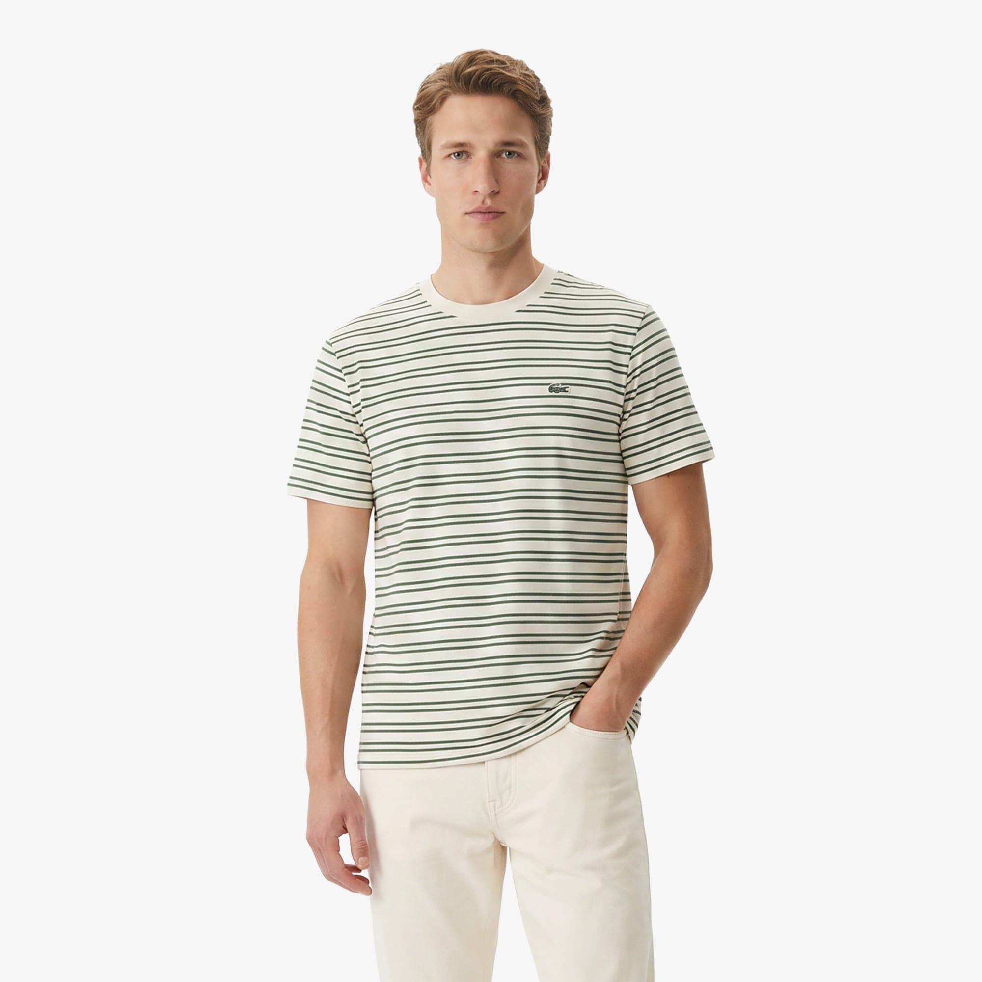 Lacoste Erkek Classic Fit Polo Yaka Çizgili Yeşil T-Shirt