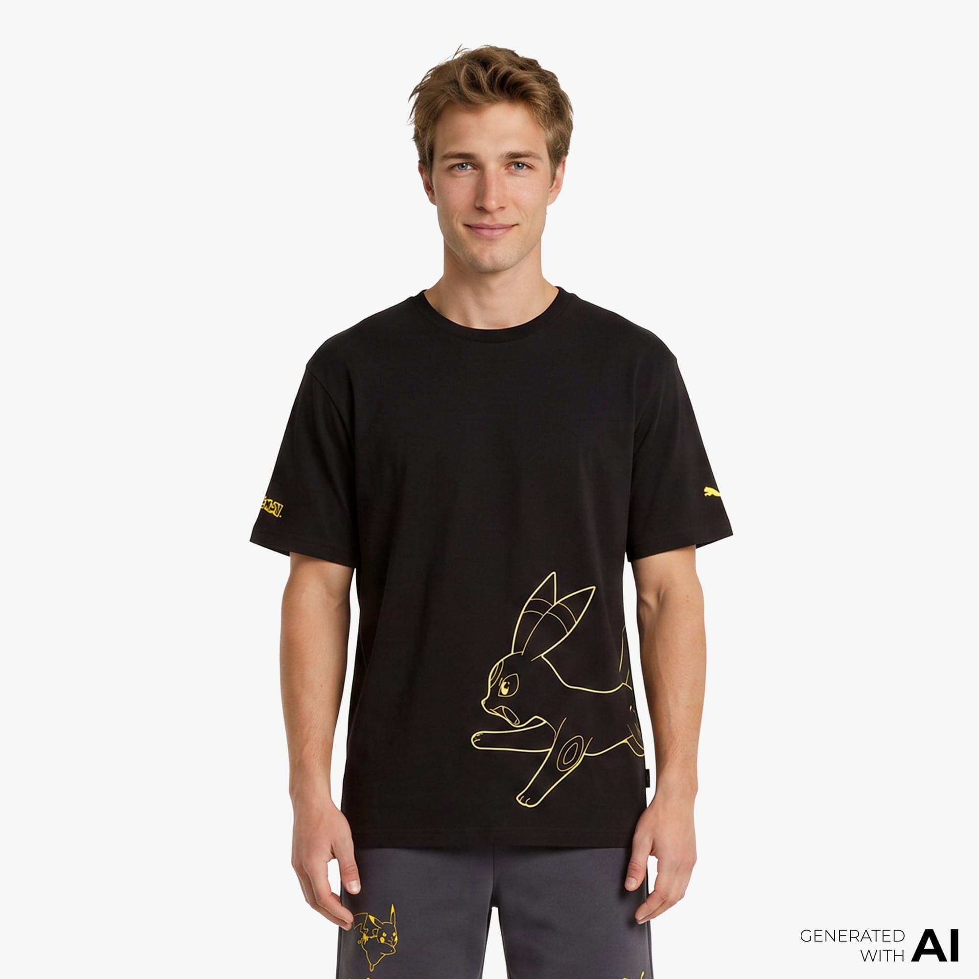 Puma X Pokemon Graphic Erkek Siyah T-Shirt