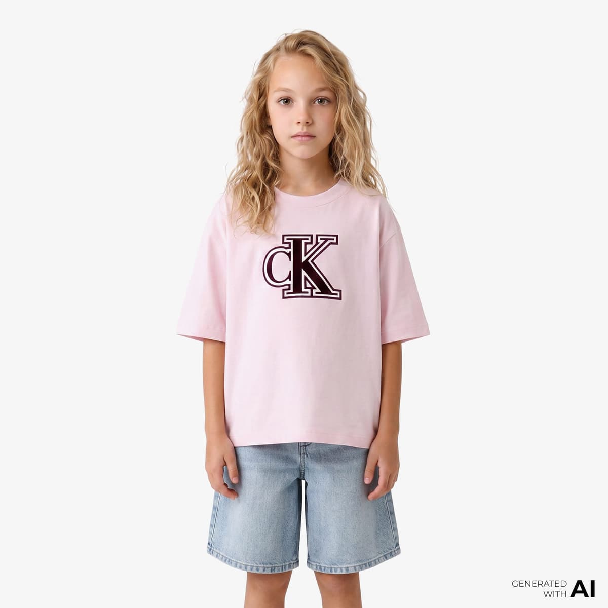 Calvin Klein Velvet Monogram Boxy Çocuk Pembe T-Shirt