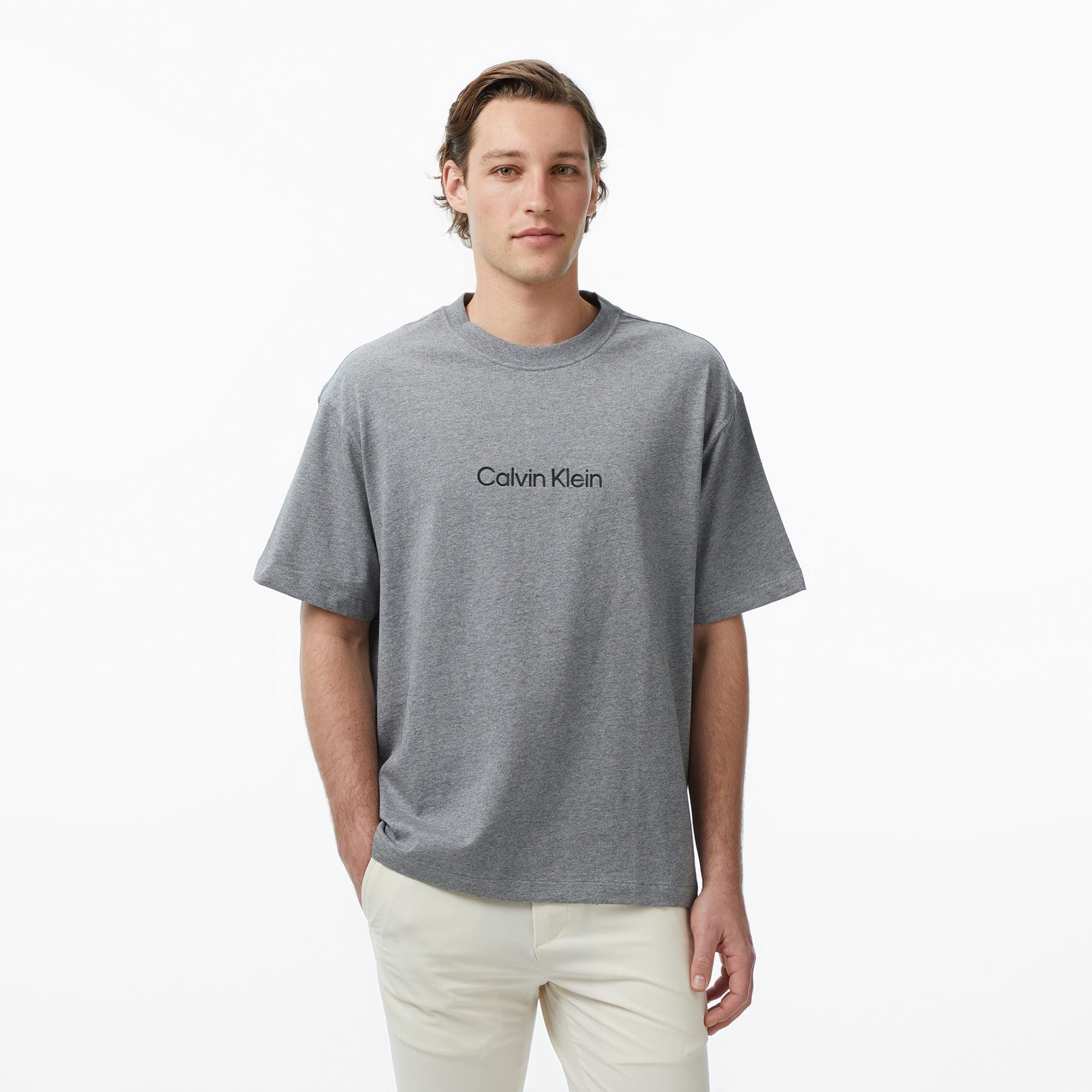 Calvin Klein Relaxed Standard Logo Crewnk Erkek Gri T-Shirt