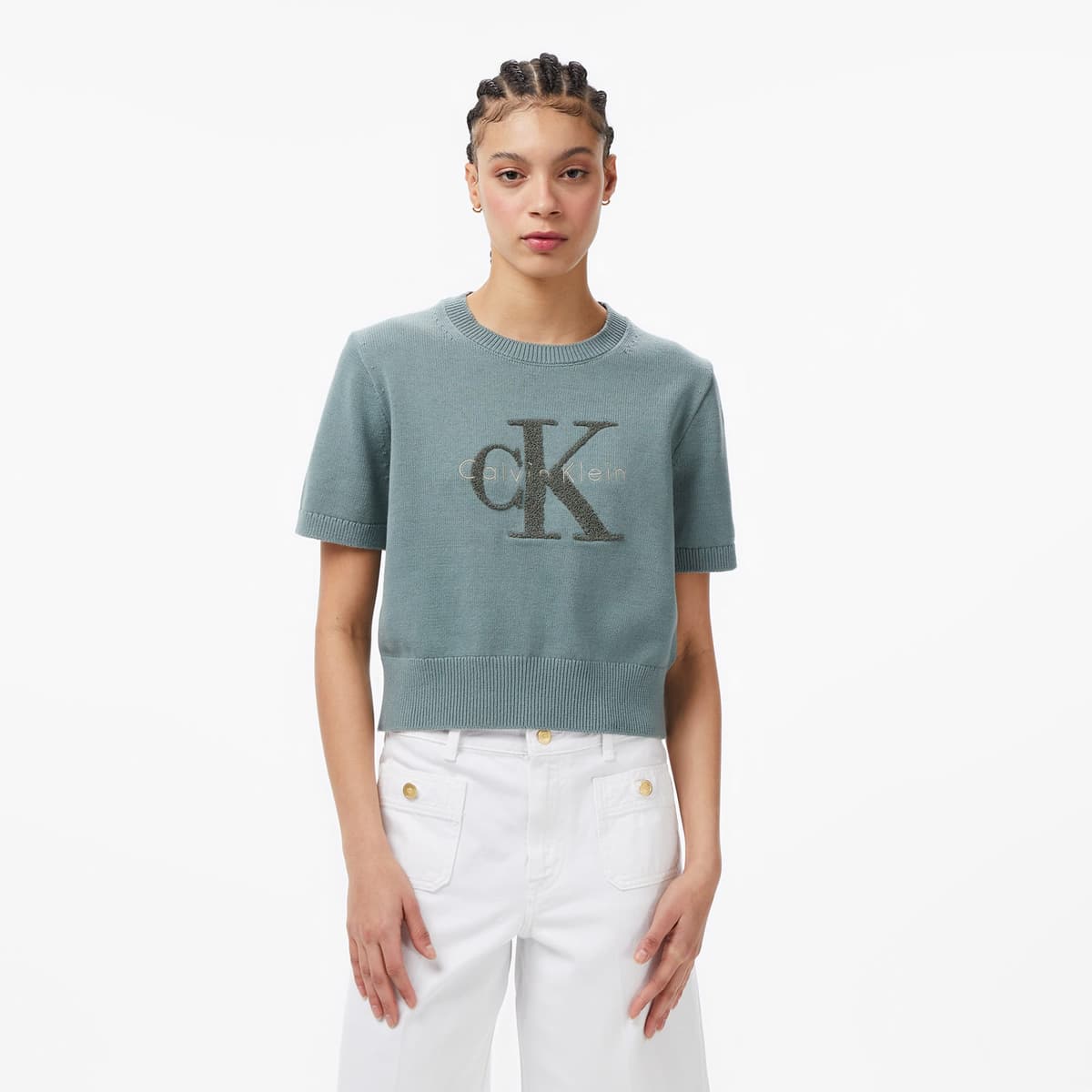 Calvin Klein Chunky Cotton Graphic Kadın Yeşil Triko