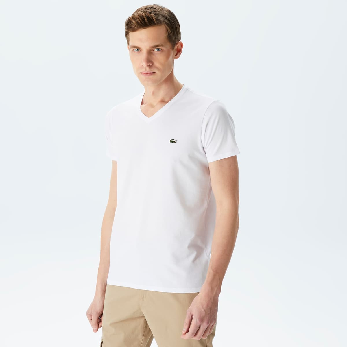 Lacoste Erkek Slim Fit V Yaka Beyaz T-Shirt