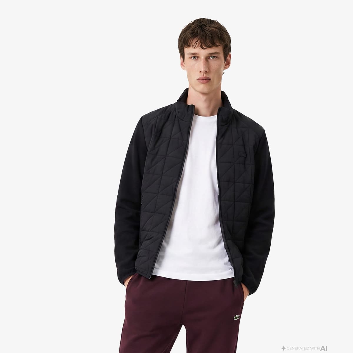 Lacoste Erkek Regular Fit Dik Yaka Kapitone Siyah Mont