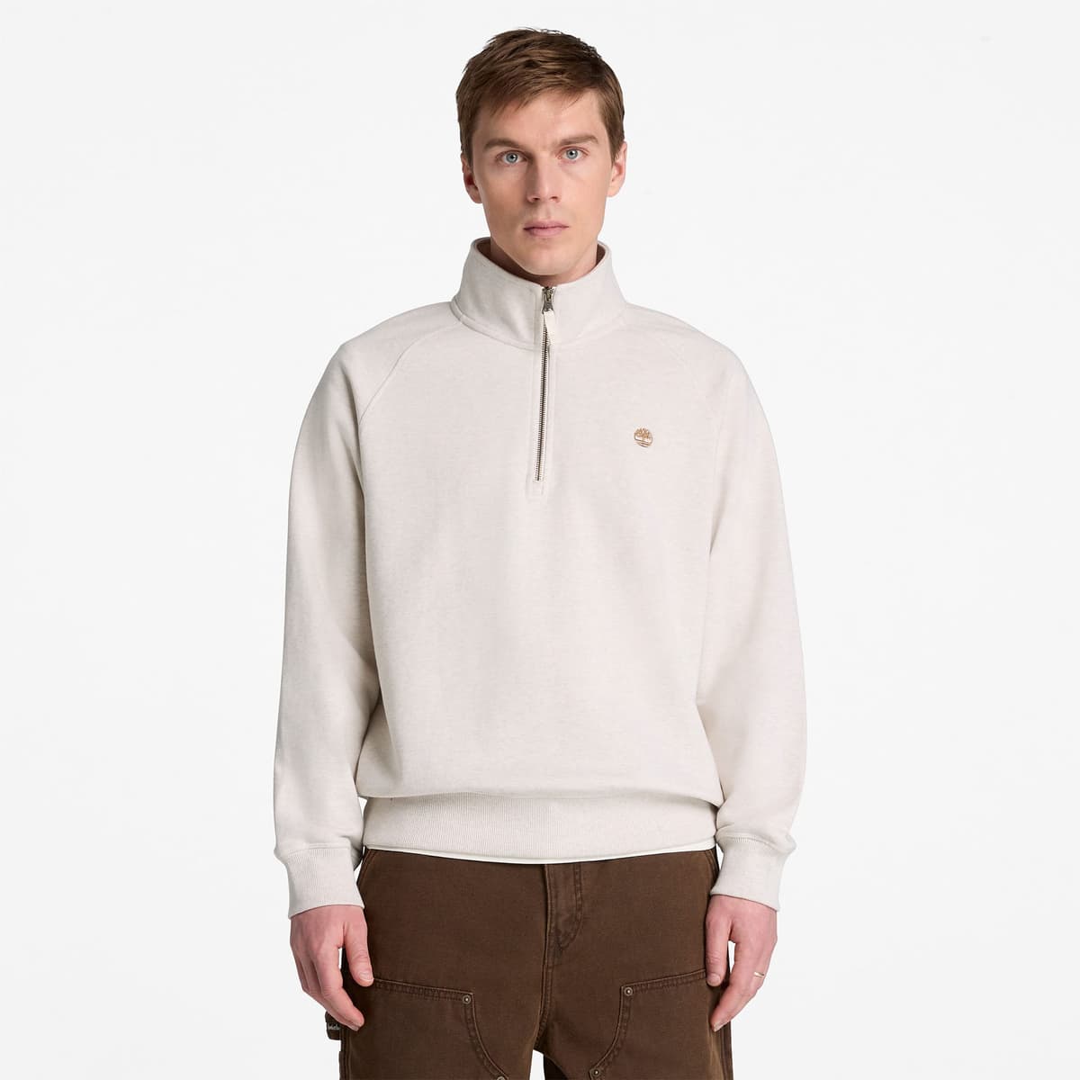 Timberland Exeter River Tree Embroidered Logo 1/4 Z Erkek Bej Sweatshirt