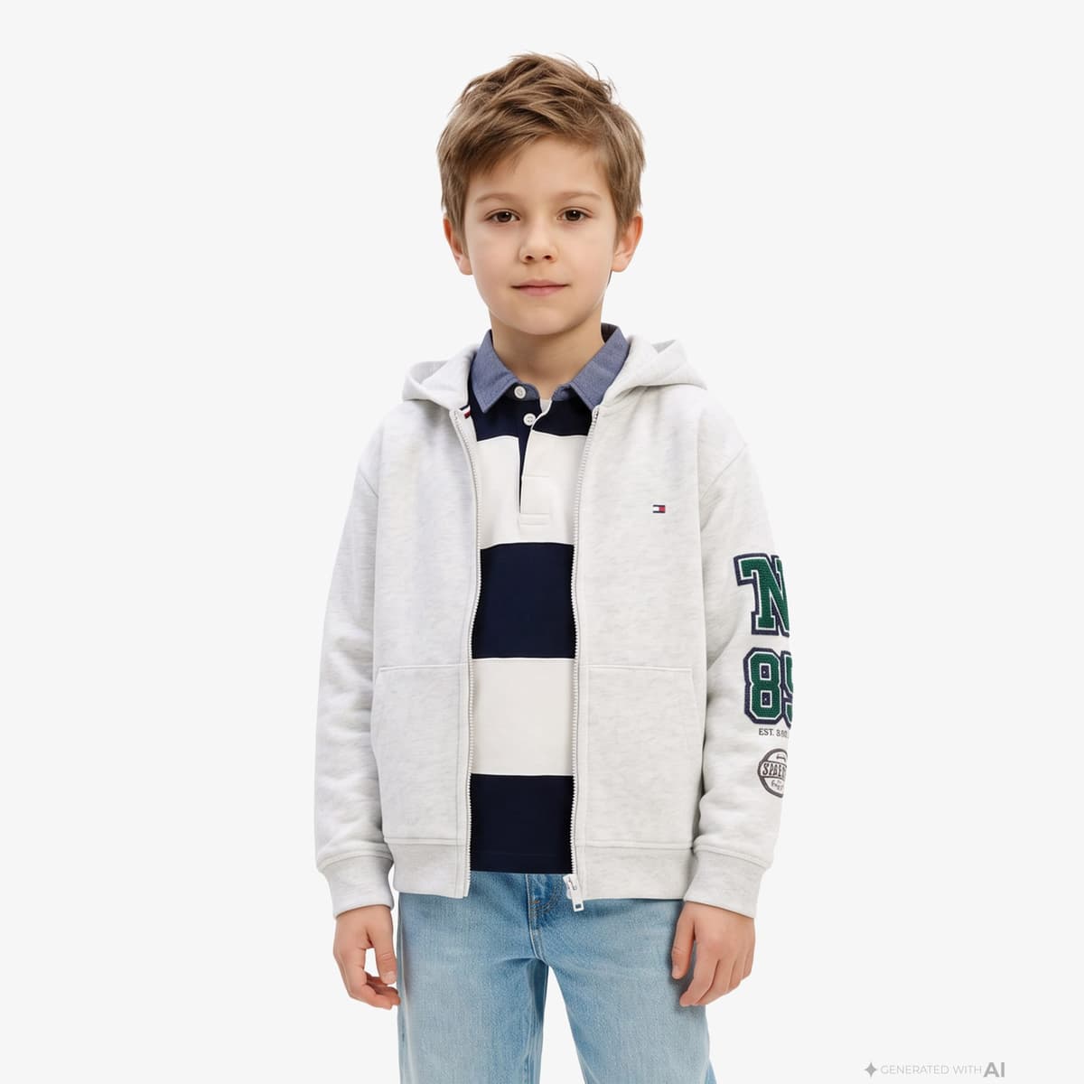 Tommy Hilfiger Brand Love Full Zip Çocuk Gri Sweatshirt