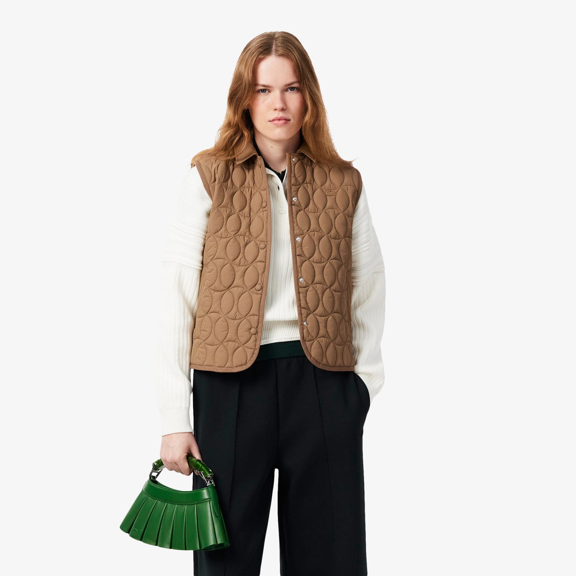 Lacoste Kadın Regular Fit Kapitone Kahverengi Yelek