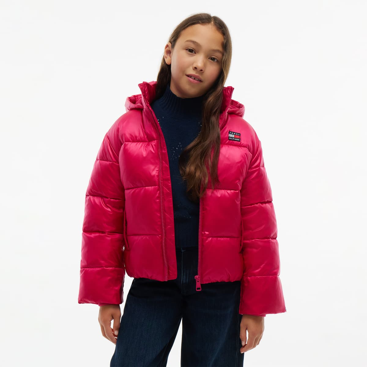 Tommy Hilfiger Hooded Shiny Puffer Çocuk Pembe Ceket