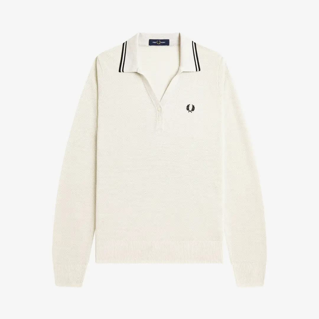 Textured Metallic Knit Polo Shirt 'Ecru'