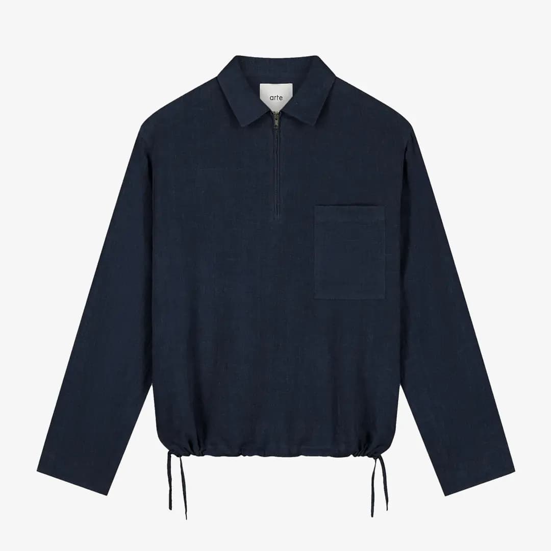 Linen Quarter Zip Pullover 'Navy'
