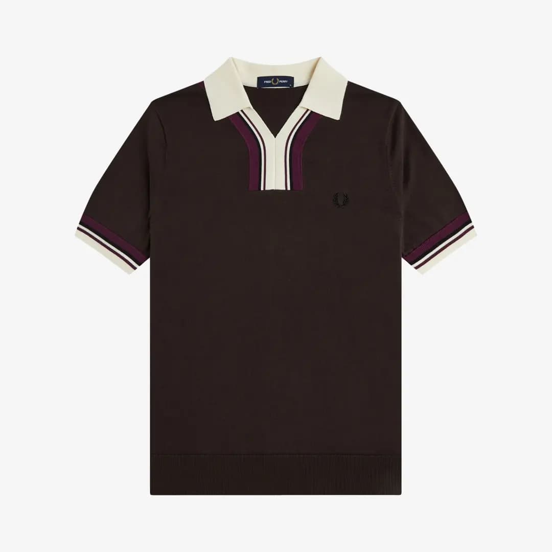 Open Neck Knitted Shirt 'Rich Brown'