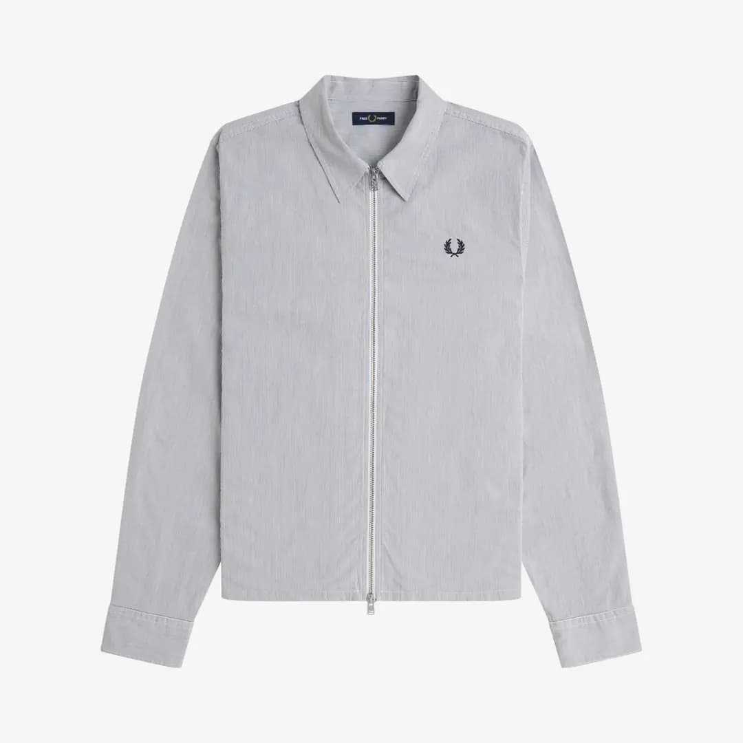 Striped Seersucker Zip Through Overshirt 'Blue'
