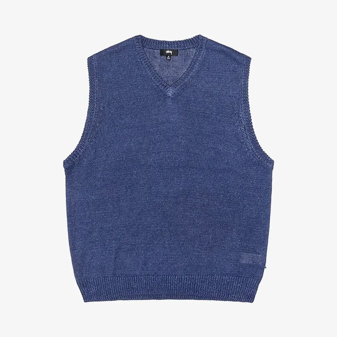 Loose Knit Linen Vest 'Blue'